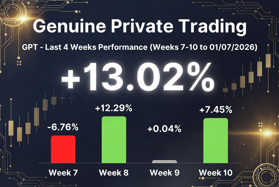 4-Week performance chart for Genuine Private Trading showing Total +13.02%